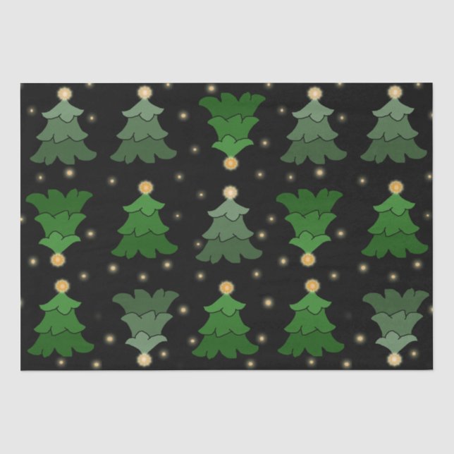 Christmas Tree with Stars on Black Tissue Paper (Front)
