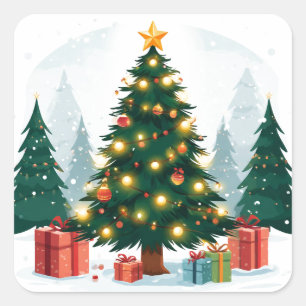 Christmas Tree With Warm Lights Square Sticker