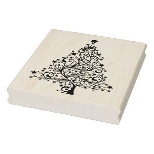 Christmas Tree Wooden Block Mounted Rubber Stamp