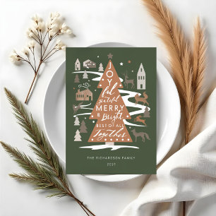 Christmas Tree Woodland Animals & Cozy Village Holiday Card