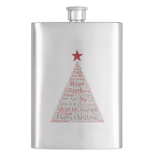 Christmas Tree Word Art with Red Star Hip Flask