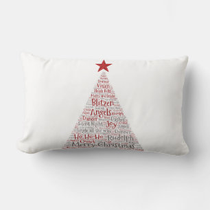 Christmas Tree Word Art with Red Star Lumbar Pillow