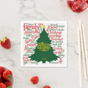 Christmas tree word cloud red green Gift Napkin