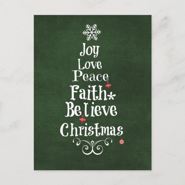 Christmas Tree Words Holiday Postcard (Front)