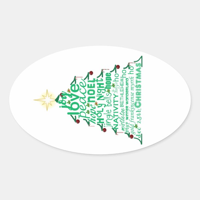 Christmas Tree Words Oval Sticker (Front)