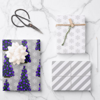 Christmas Tree Wrapping Paper Flat Sheet Set of 3