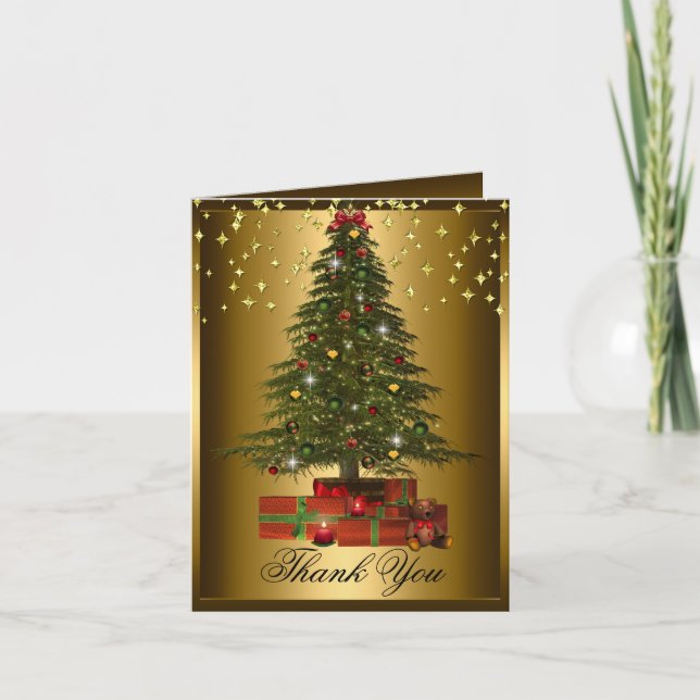 Christmas Tree Xmas Holiday Thank You Card (Front)