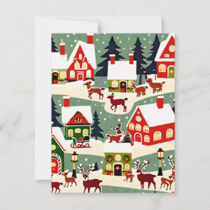 Christmas tree Xmas village snowing pic RSVP Card