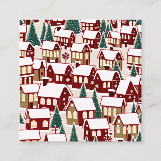 Christmas tree Xmas village snowing pic  Square Business Card (Front)