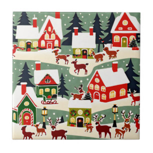 Christmas tree Xmas village snowing pic Tile