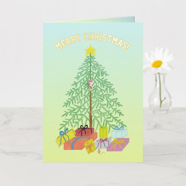 Christmas Tree Yellow & Green Foil Holiday Card (Small Flower)
