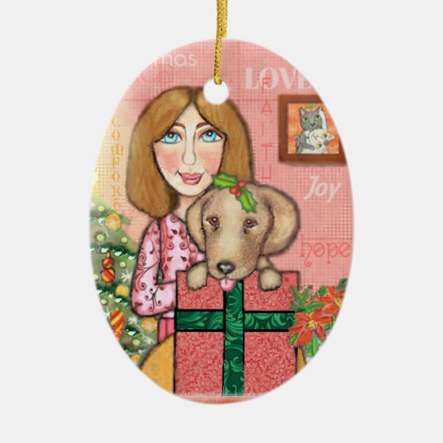 Christmas Tree Yellow Lab Ornament (Front)