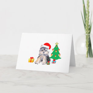 Christmas tree, Yorkshire puppy dog & gifts Holiday Card