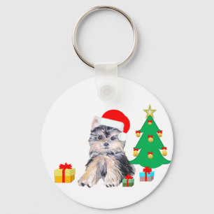 Christmas tree, Yorkshire puppy dog & gifts Keychain