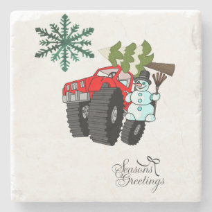 Christmas TreeMarble Stone Coaster, Snowman Truck  Coaster