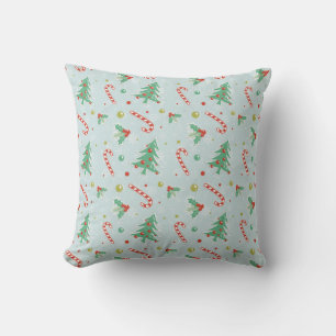 Christmas Trees And Candy Canes Throw Pillow