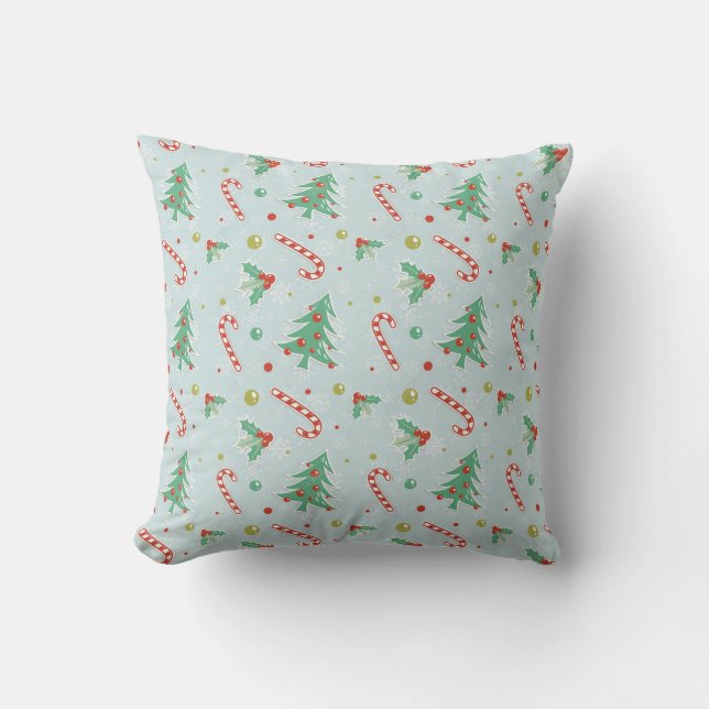Christmas Trees And Candy Canes Throw Pillow (Front)