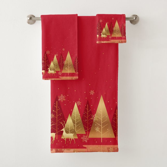 Christmas Trees and Deer Bath Towel Set (Insitu)