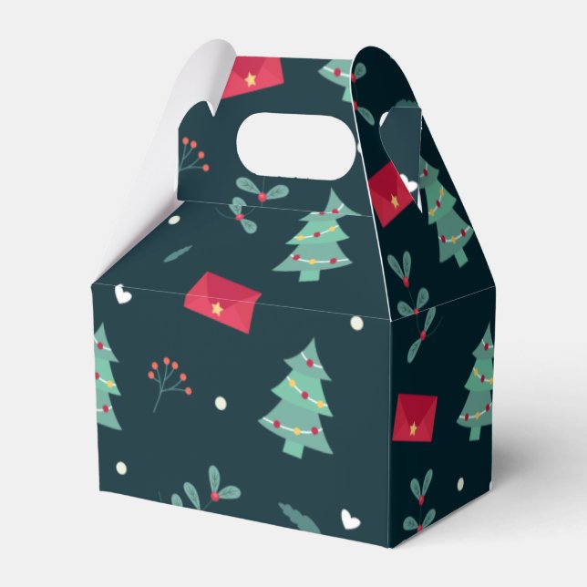 Christmas Trees and Holly Modern Pattern Dark Blue Favor Box (Front Side)
