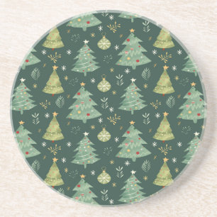 Christmas Trees and Ornaments Pattern Coaster