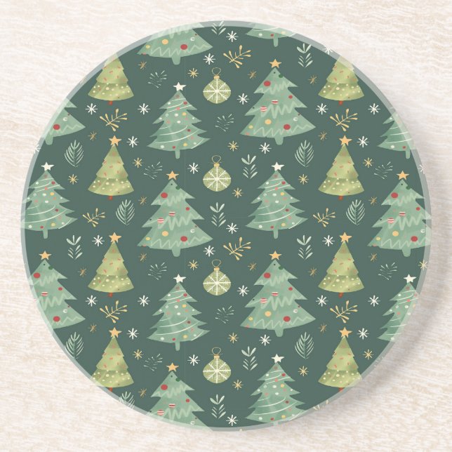 Christmas Trees and Ornaments Pattern Coaster (Front)