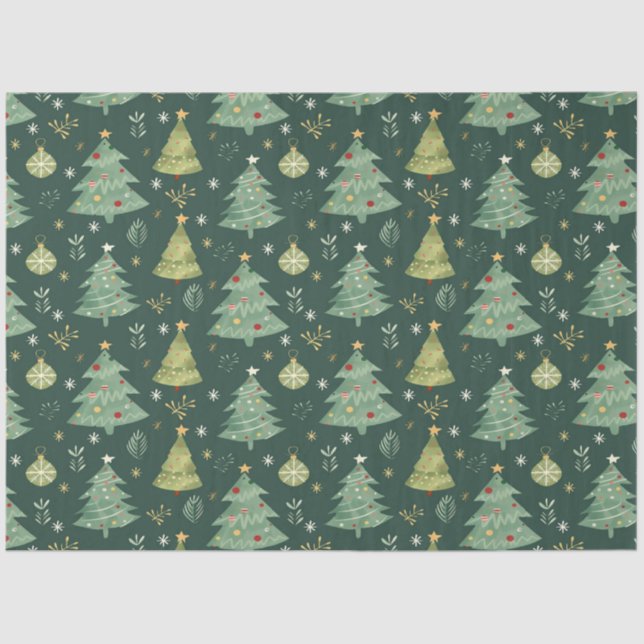 Christmas Trees and Ornaments Pattern Tissue Paper (Front)