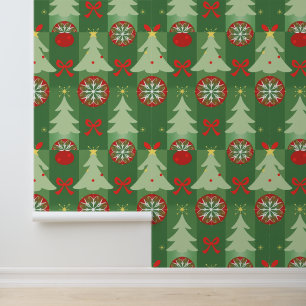 Christmas Trees and Ornaments Pattern Wallpaper