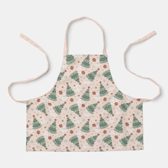 Christmas Trees and Peace Signs Pattern Apron (Front)