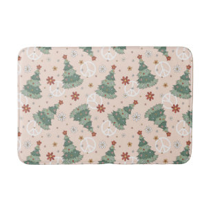 Christmas Trees and Peace Signs Pattern Bath Mat