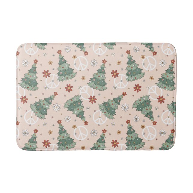 Christmas Trees and Peace Signs Pattern Bath Mat (Front)