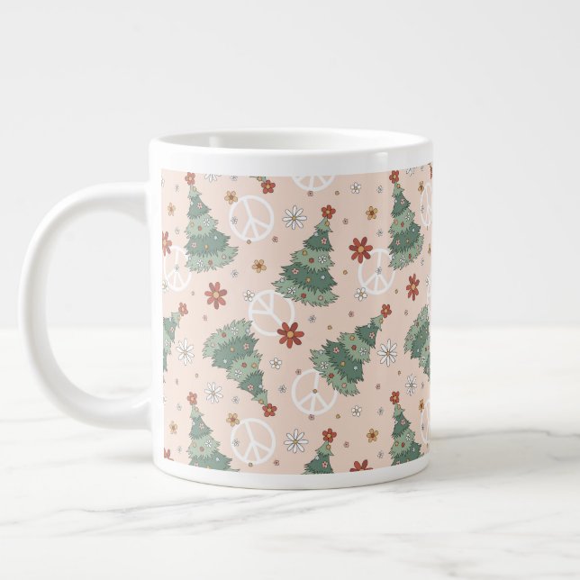 Christmas Trees and Peace Signs Pattern Large Coffee Mug (Left)