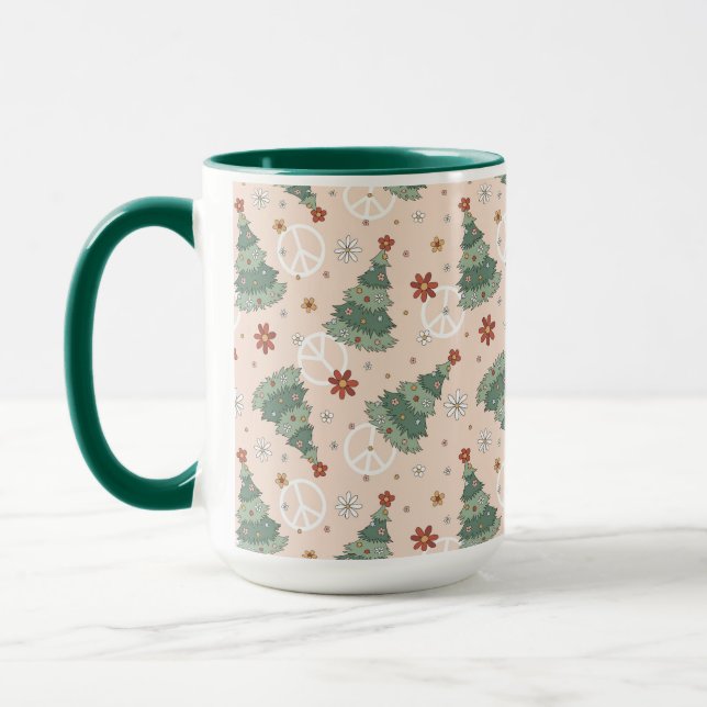 Christmas Trees and Peace Signs Pattern Mug (Left)