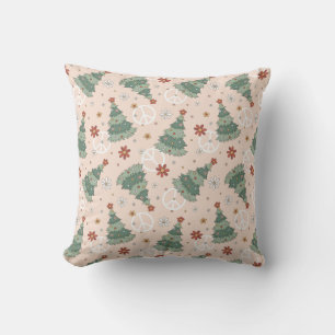 Christmas Trees and Peace Signs Pattern Throw Pillow