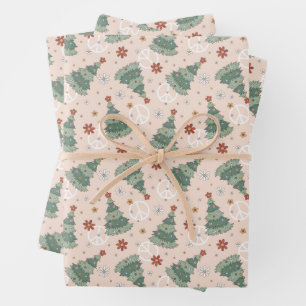 Christmas Trees and Peace Signs Pattern Wrapping Paper Sheet