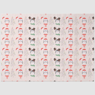 Christmas Trees and Penguins Beige Christmas Tissue Paper