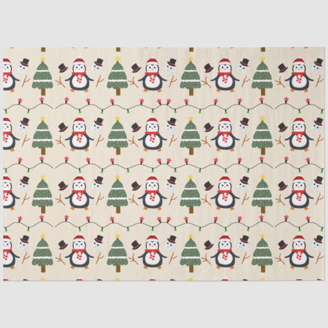 Christmas Trees and Penguins Christmas Tissue Paper (Front)