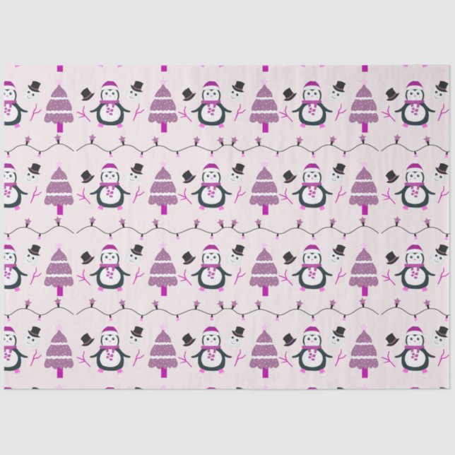 Christmas Trees and Penguins Christmas Tissue Paper (Front)
