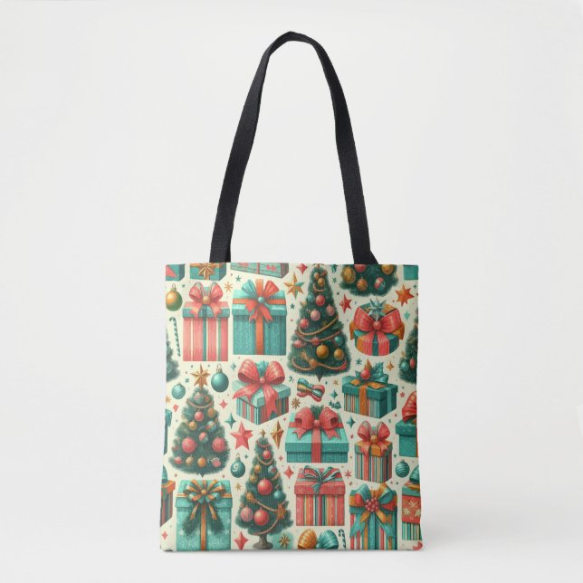 Christmas trees and presents art pattern tote bag (Front)