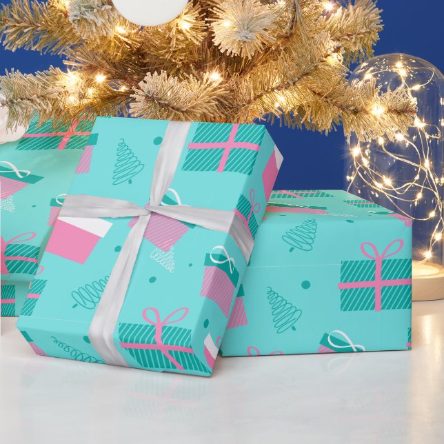 Christmas Trees and Presents Modern Christmas Wrapping Paper (Holidays)