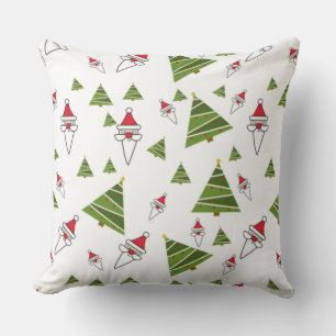Christmas Trees and Santa Claus Throw Pillow