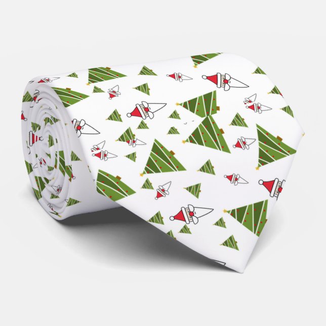 Christmas Trees and Santa Claus Tie (Rolled)