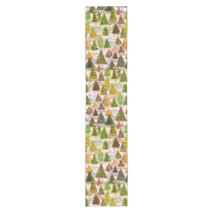 Christmas trees and snow hares short table runner