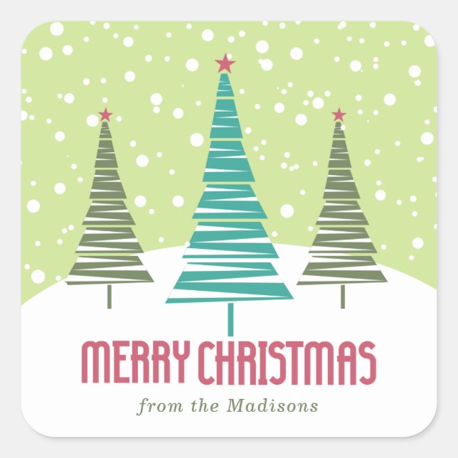 Christmas Trees and Snow Merry Christmas  Square Sticker (Front)