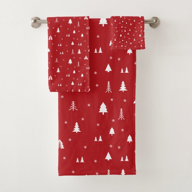 Christmas Trees and Snowflakes Bath Towel Set (Insitu)