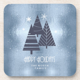 Christmas Trees and Snowflakes Blue ID863 Coaster