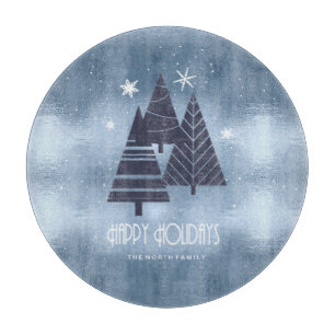 Christmas Trees and Snowflakes Blue ID863 Cutting Board