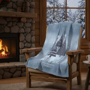 Christmas Trees and Snowflakes Blue ID863 Fleece Blanket