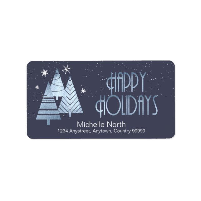 Christmas Trees and Snowflakes Blue ID863 Label (Front)