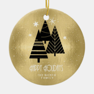 Christmas Trees and Snowflakes Gold ID863 Ceramic Ornament