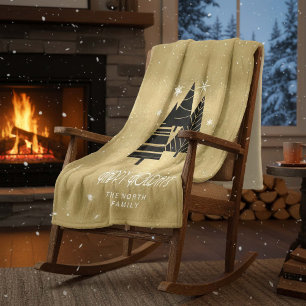 Christmas Trees and Snowflakes Gold ID863 Fleece Blanket